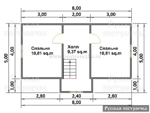 Дом из бруса 8 на 6 с мансардой и террасой, Проект 45 - вид 3