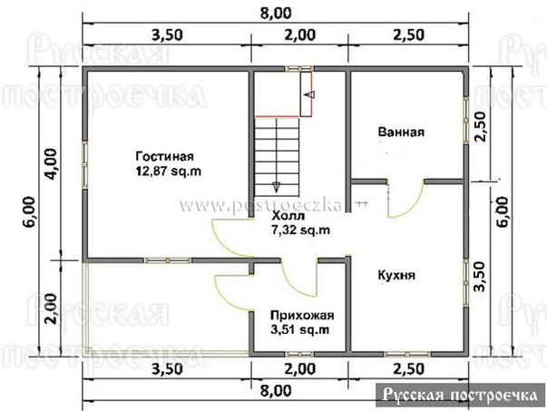 Полутораэтажный дом из бруса 8 на 6 с террасой и балконом, Проект 46 - вид 2