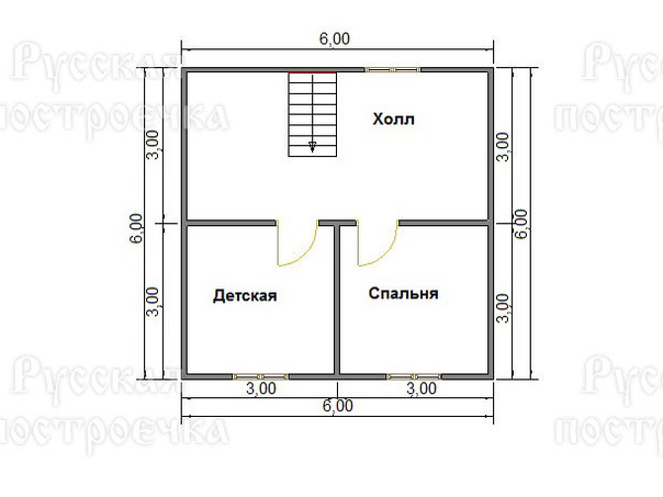 Дом из бруса 8 на 6 с мансардой и террасой, Проект 54 - вид 3