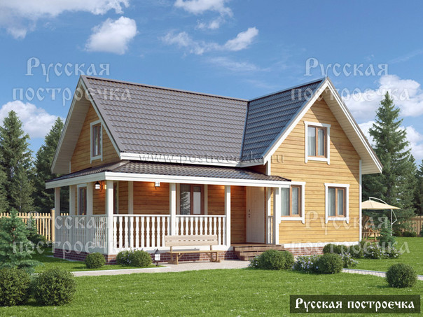 Каркасный дом 8х10,5 с террасой, Проект КД-79, цены на строительство, фото, комплектации - вид 1