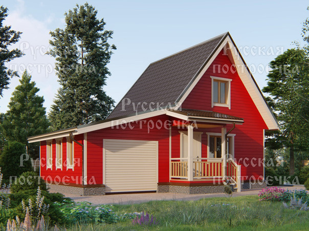 Каркасный дом 10х6 с мансардой и гаражом, Проект КД-128 - цены, фото, комплектации - вид 1