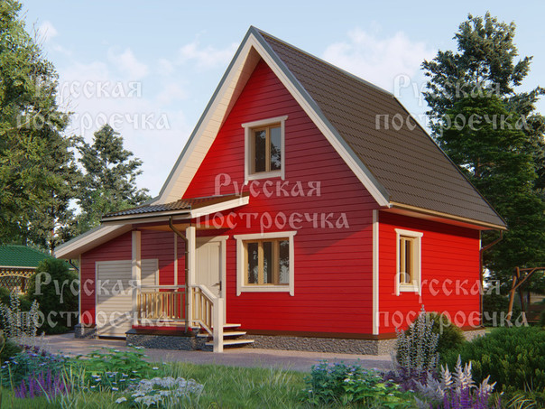 Каркасный дом 10х6 с мансардой и гаражом, Проект КД-128 - цены, фото, комплектации - вид 2