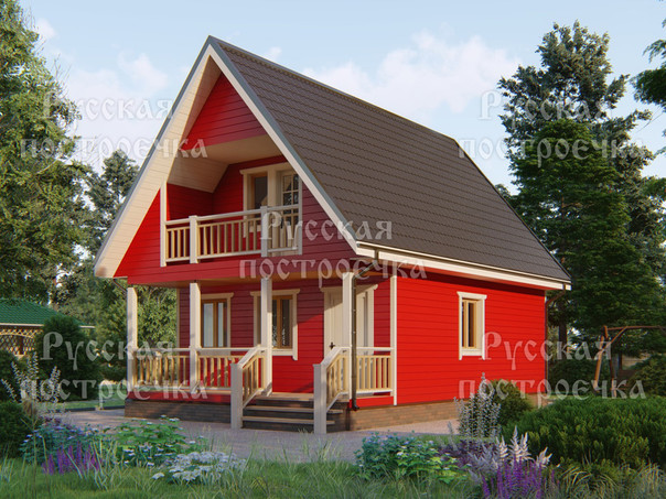 Каркасный дом 9х6 с мансардой, балконом и террасой, Проект КД-80, цены на строительство, комплектации - вид 2